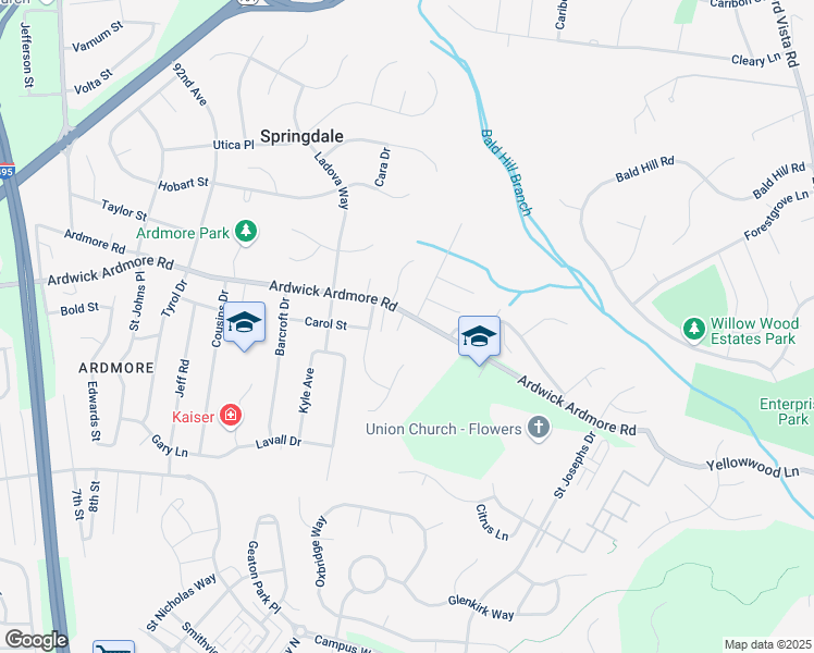 map of restaurants, bars, coffee shops, grocery stores, and more near 9621 Ardwick Ardmore Road in Springdale
