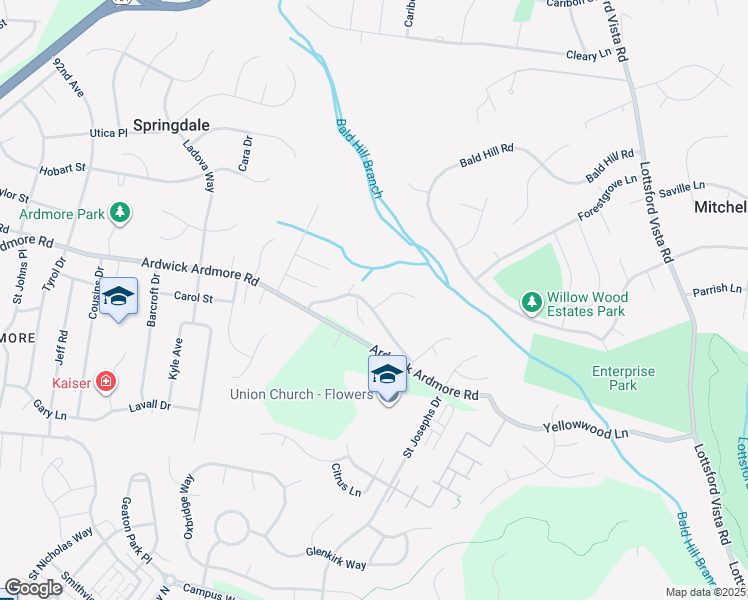 map of restaurants, bars, coffee shops, grocery stores, and more near 9900 Quiet Glen Court in Springdale