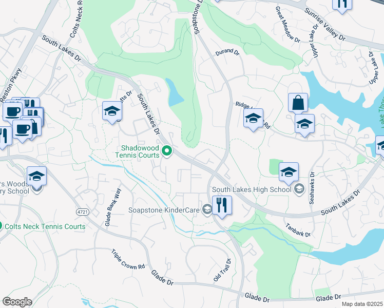 map of restaurants, bars, coffee shops, grocery stores, and more near 11628 Ivystone Court in Reston