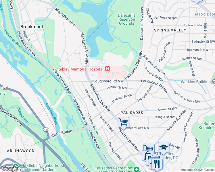 map of restaurants, bars, coffee shops, grocery stores, and more near 5223 Watson Street Northwest in Washington