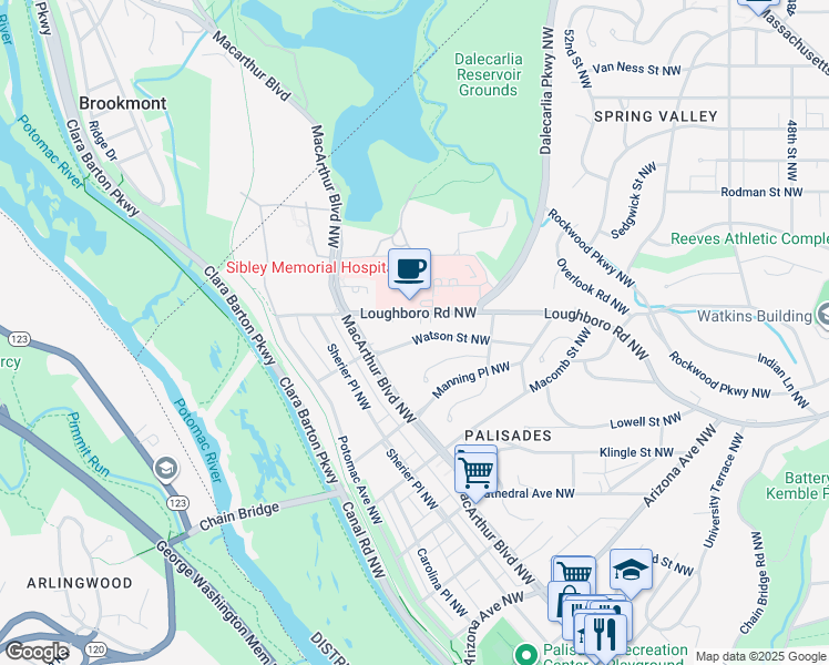 map of restaurants, bars, coffee shops, grocery stores, and more near 5223 Watson Street Northwest in Washington
