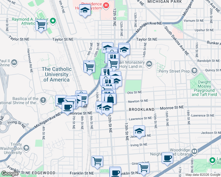 map of restaurants, bars, coffee shops, grocery stores, and more near 101 Independence Avenue Southeast in Washington