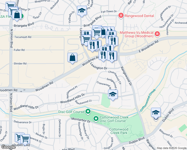 map of restaurants, bars, coffee shops, grocery stores, and more near 7050 Hazelwood Lane in Colorado Springs