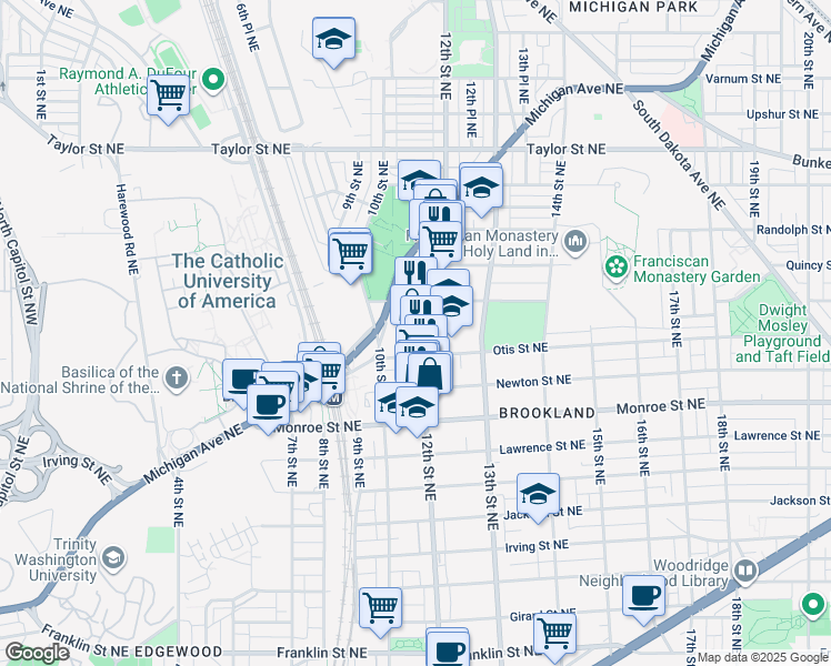 map of restaurants, bars, coffee shops, grocery stores, and more near 101 Independence Avenue Southeast in Washington