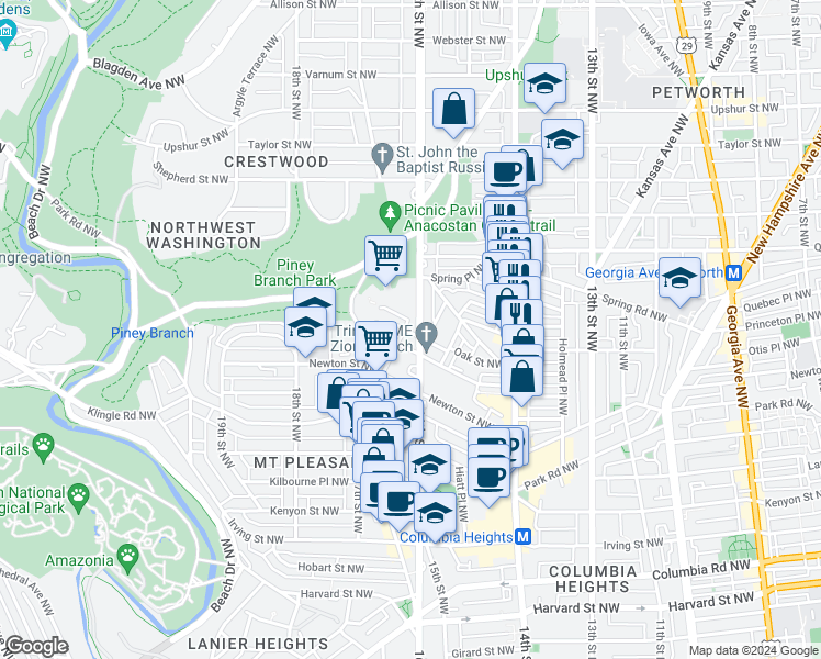 map of restaurants, bars, coffee shops, grocery stores, and more near 101 Independence Avenue Southeast in Washington