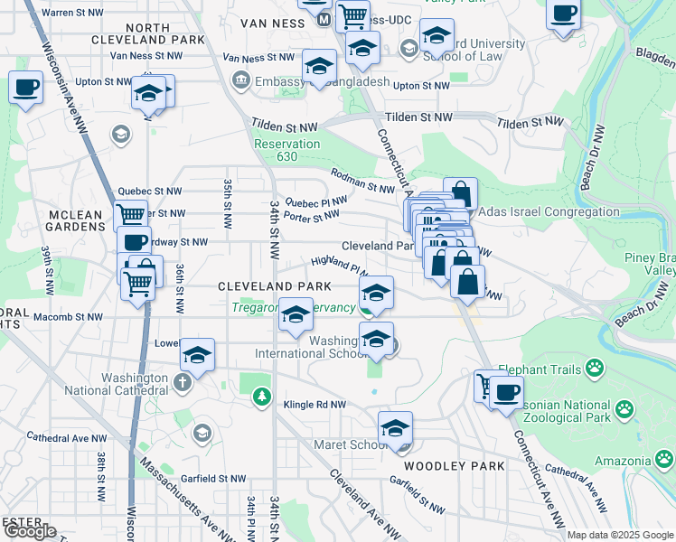 map of restaurants, bars, coffee shops, grocery stores, and more near in Washington