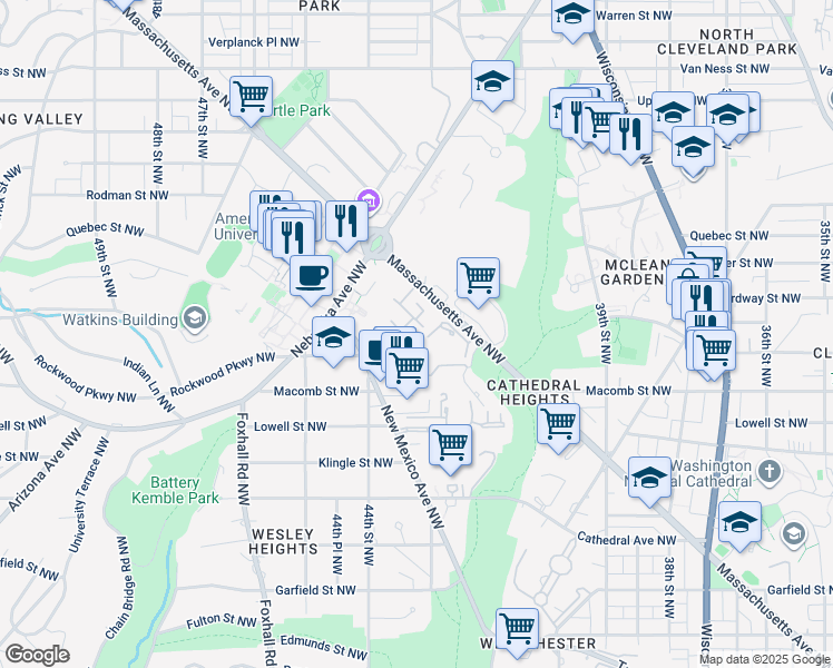 map of restaurants, bars, coffee shops, grocery stores, and more near 4367 Westover Place Northwest in Washington