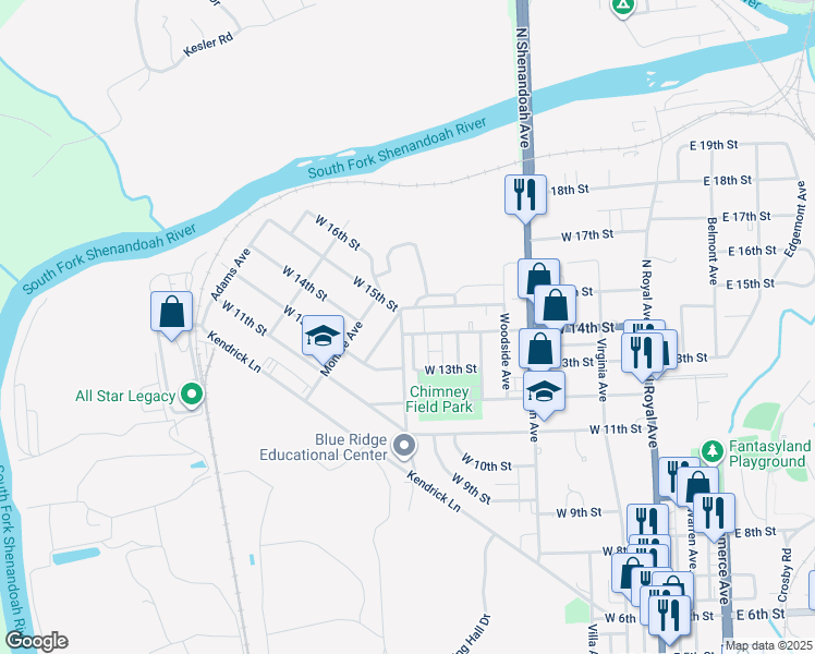 map of restaurants, bars, coffee shops, grocery stores, and more near 517 West 14th Street in Front Royal
