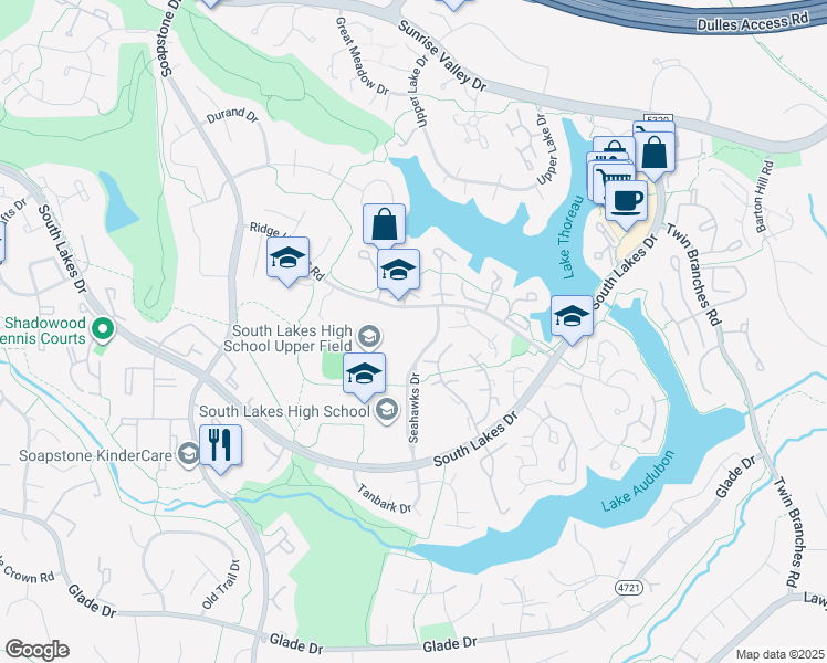map of restaurants, bars, coffee shops, grocery stores, and more near 11401 Ridge Heights Road in Reston