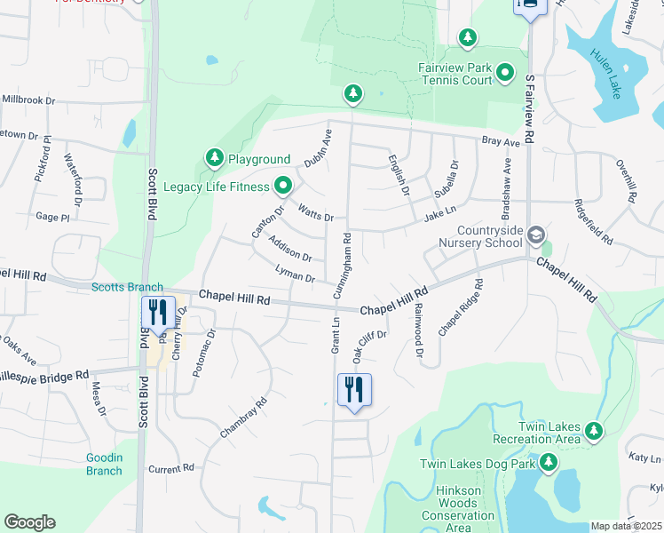 map of restaurants, bars, coffee shops, grocery stores, and more near 3701 Addison Drive in Columbia