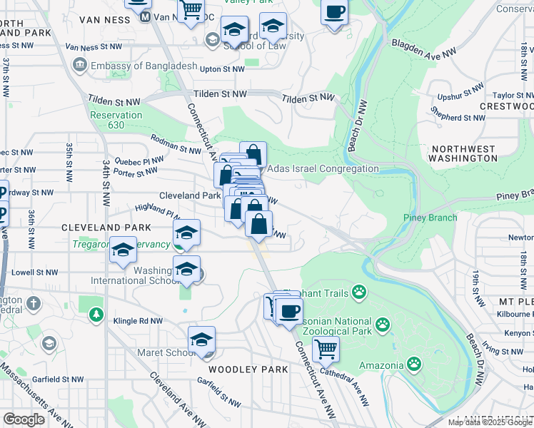 map of restaurants, bars, coffee shops, grocery stores, and more near 2755 Ordway Street Northwest in Washington