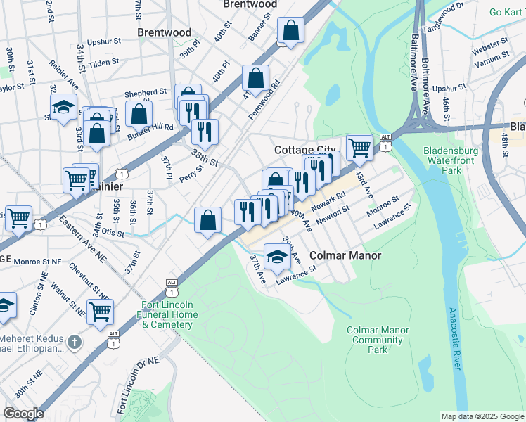 map of restaurants, bars, coffee shops, grocery stores, and more near 101 Independence Avenue Southeast in Washington