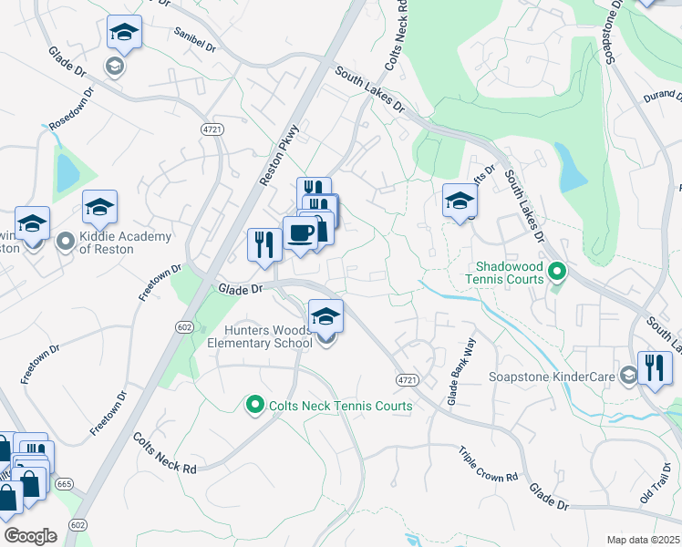 map of restaurants, bars, coffee shops, grocery stores, and more near 11824 Breton Court in Reston