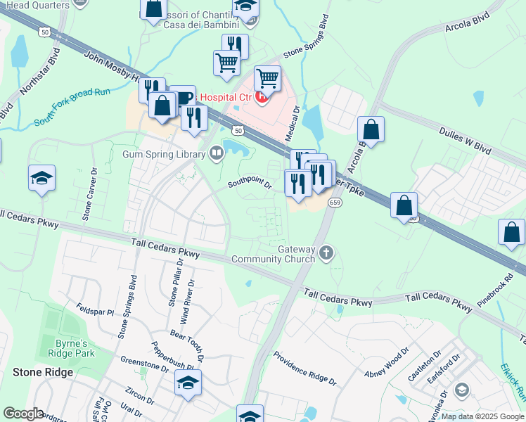 map of restaurants, bars, coffee shops, grocery stores, and more near 24663 Lynette Springs Terrace in Aldie