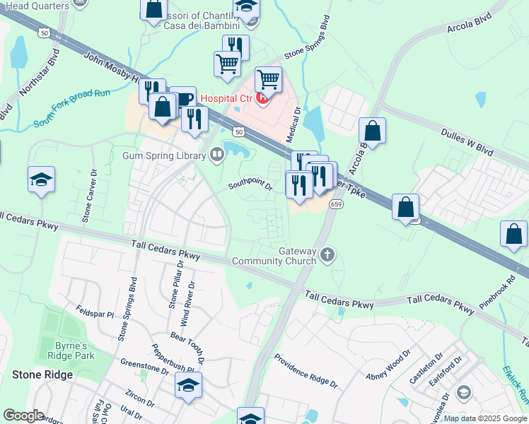 map of restaurants, bars, coffee shops, grocery stores, and more near 24663 Lynette Springs Terrace in Aldie