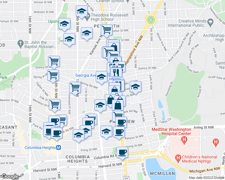 map of restaurants, bars, coffee shops, grocery stores, and more near 101 Independence Avenue Southeast in Washington