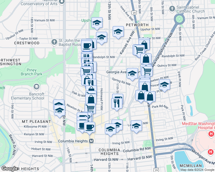 map of restaurants, bars, coffee shops, grocery stores, and more near 101 Independence Avenue Southeast in Washington
