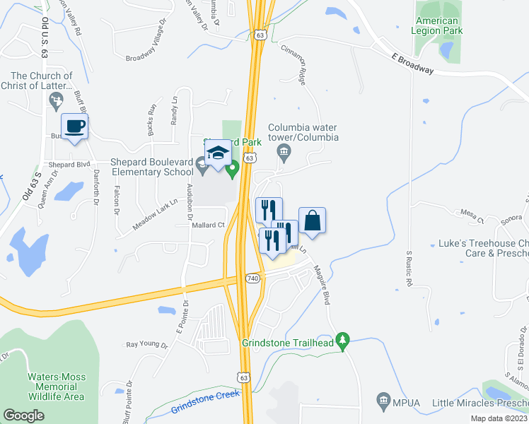 map of restaurants, bars, coffee shops, grocery stores, and more near 1290 Cinnamon Hill Lane in Columbia