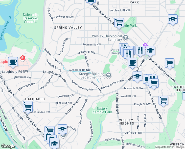 map of restaurants, bars, coffee shops, grocery stores, and more near 4850 Glenbrook Road Northwest in Washington