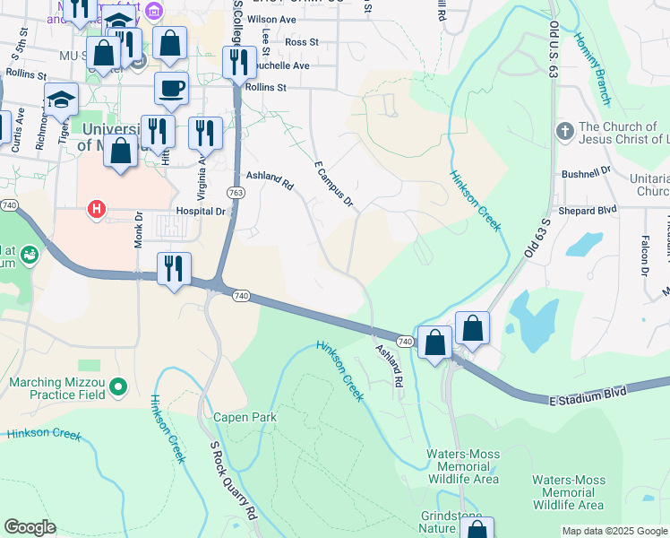 map of restaurants, bars, coffee shops, grocery stores, and more near 1228 Ashland Road in Columbia