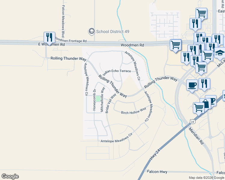 map of restaurants, bars, coffee shops, grocery stores, and more near 10988 Middlegate Court in Peyton
