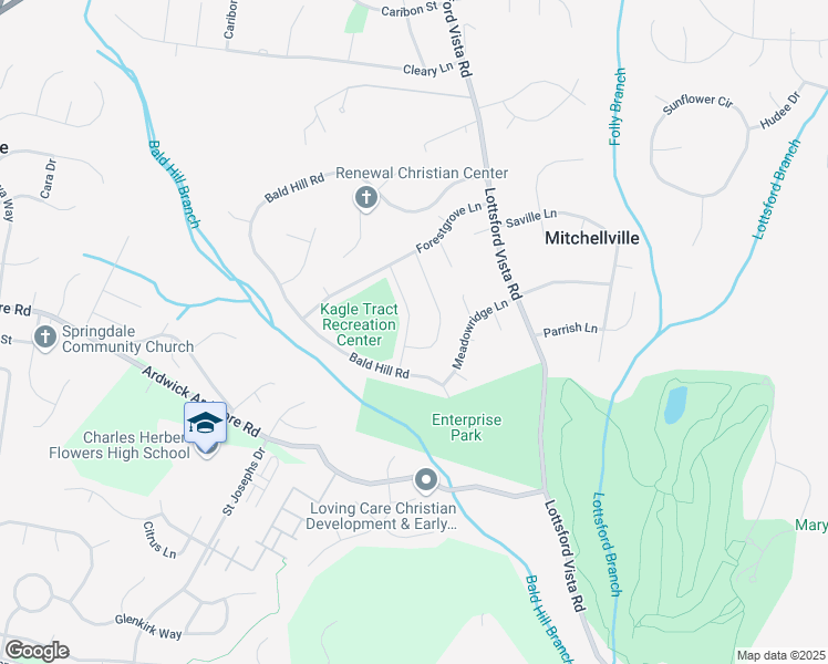 map of restaurants, bars, coffee shops, grocery stores, and more near 3403 Inverwood Lane in Bowie