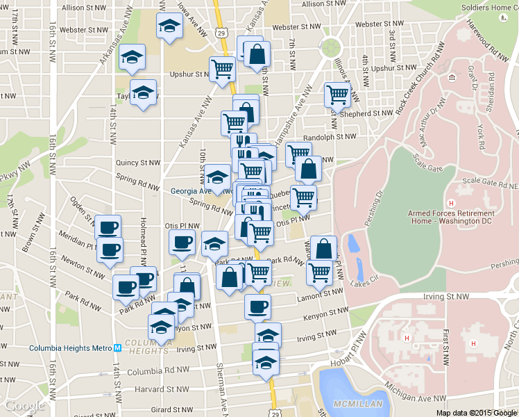 map of restaurants, bars, coffee shops, grocery stores, and more near 101 Independence Avenue Southeast in Washington