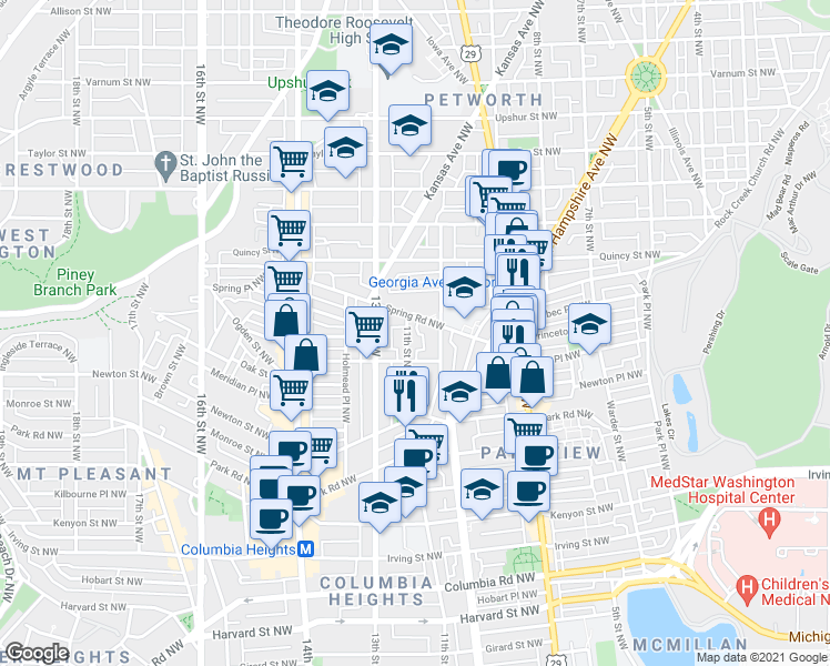 map of restaurants, bars, coffee shops, grocery stores, and more near 101 Independence Avenue Southeast in Washington