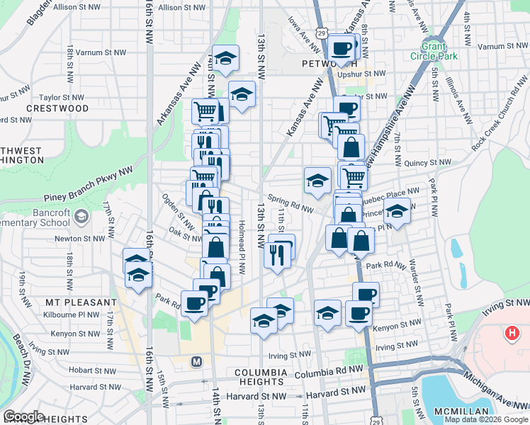 map of restaurants, bars, coffee shops, grocery stores, and more near 101 Independence Avenue Southeast in Washington