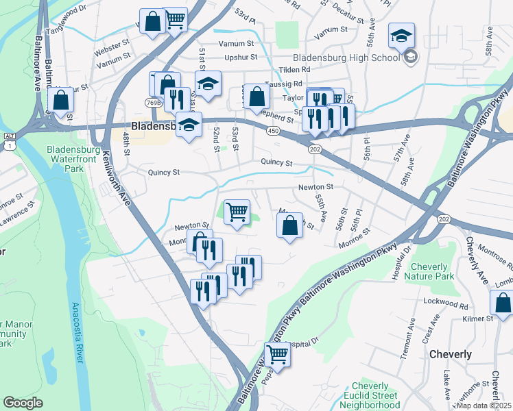 map of restaurants, bars, coffee shops, grocery stores, and more near 101 Independence Avenue Southeast in Washington