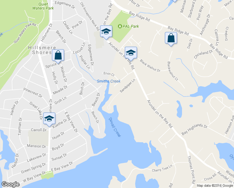 map of restaurants, bars, coffee shops, grocery stores, and more near 1000 Sandpiper Lane in Annapolis