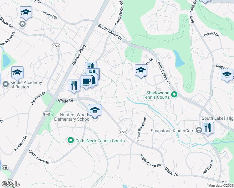map of restaurants, bars, coffee shops, grocery stores, and more near 11800 Breton Court in Reston