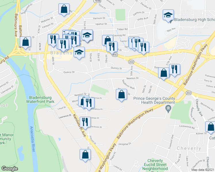 map of restaurants, bars, coffee shops, grocery stores, and more near 101 Independence Avenue Southeast in Washington