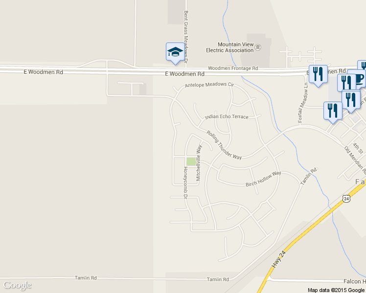 map of restaurants, bars, coffee shops, grocery stores, and more near 7134 Honeycomb Dr in Peyton