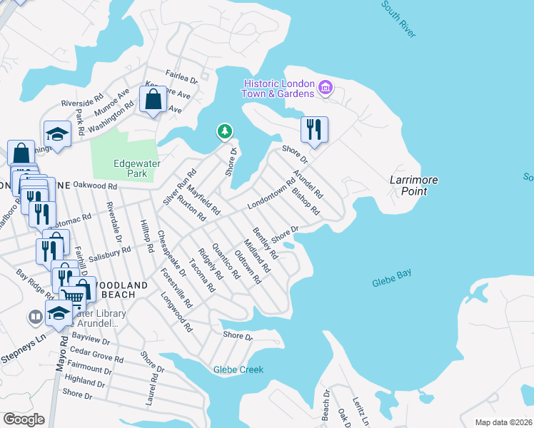 map of restaurants, bars, coffee shops, grocery stores, and more near 1609 Knoxville Road in Edgewater