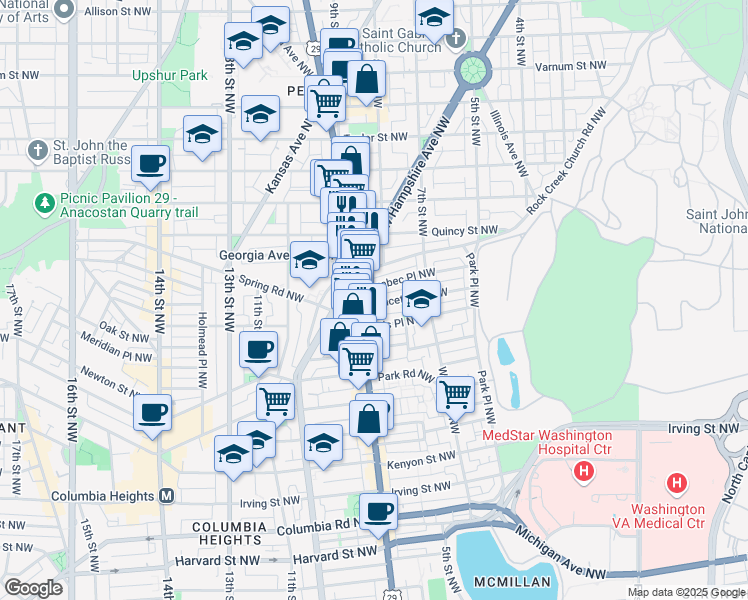 map of restaurants, bars, coffee shops, grocery stores, and more near 761 Princeton Place Northwest in Washington