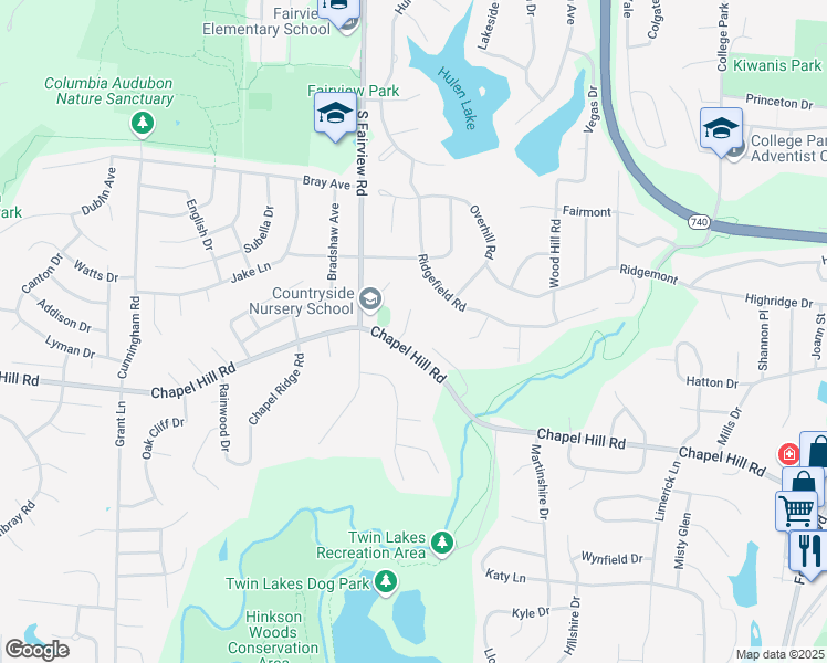 map of restaurants, bars, coffee shops, grocery stores, and more near 1612 Handley Place in Columbia
