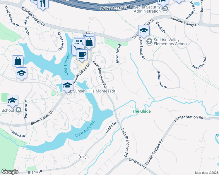 map of restaurants, bars, coffee shops, grocery stores, and more near 11994 Sentinel Point Court in Reston