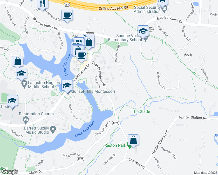 map of restaurants, bars, coffee shops, grocery stores, and more near 11994 Sentinel Point Court in Reston
