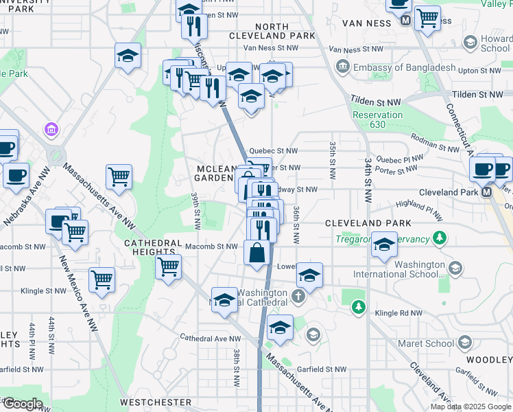 map of restaurants, bars, coffee shops, grocery stores, and more near 3401 Idaho Avenue Northwest in Washington