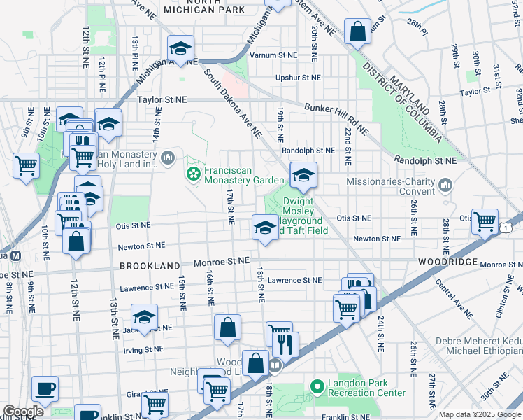 map of restaurants, bars, coffee shops, grocery stores, and more near 101 Independence Avenue Southeast in Washington