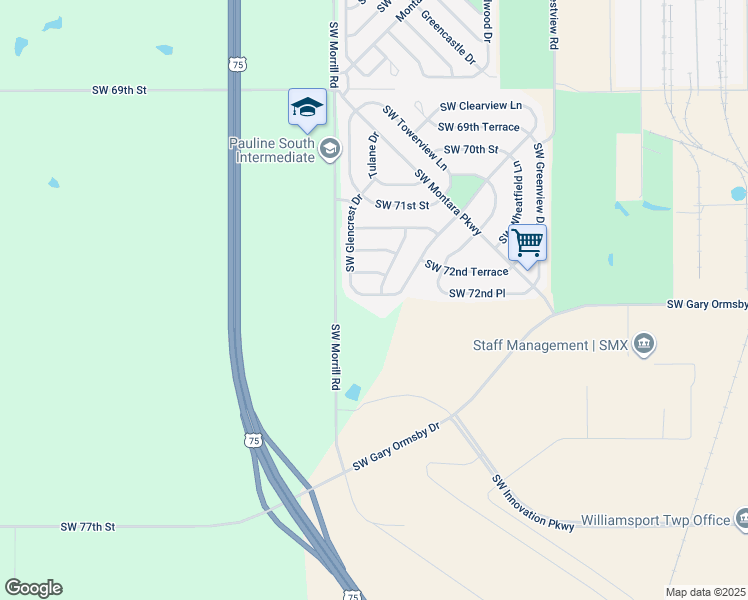 map of restaurants, bars, coffee shops, grocery stores, and more near 7236 South Fordham Avenue in Topeka