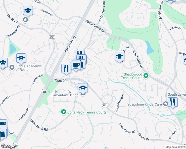 map of restaurants, bars, coffee shops, grocery stores, and more near 11812 Breton Court in Reston