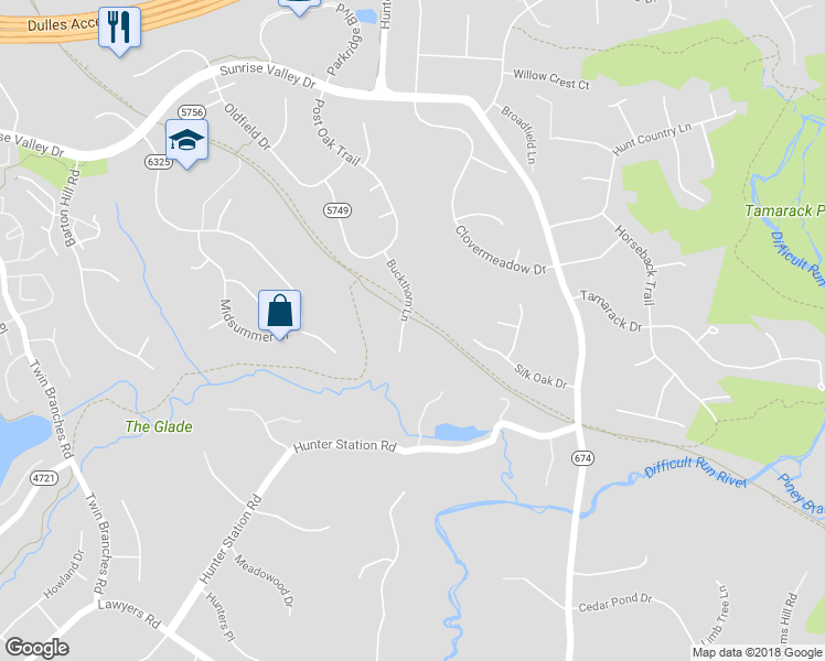 map of restaurants, bars, coffee shops, grocery stores, and more near 1915 Buckthorn Lane in Reston