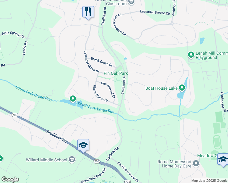 map of restaurants, bars, coffee shops, grocery stores, and more near 41060 Cloverwood Drive in Aldie