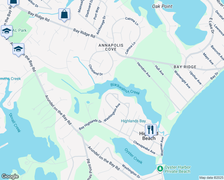map of restaurants, bars, coffee shops, grocery stores, and more near 1230 Crummell Avenue in Annapolis