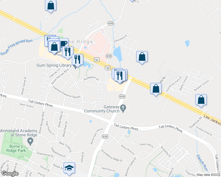 map of restaurants, bars, coffee shops, grocery stores, and more near 24677 Lynette Springs Terrace in Aldie
