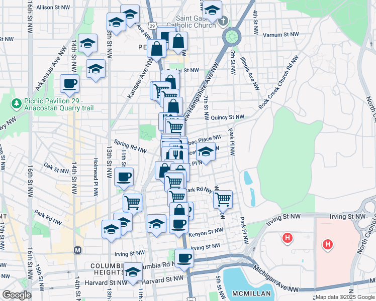 map of restaurants, bars, coffee shops, grocery stores, and more near 101 Independence Avenue Southeast in Washington