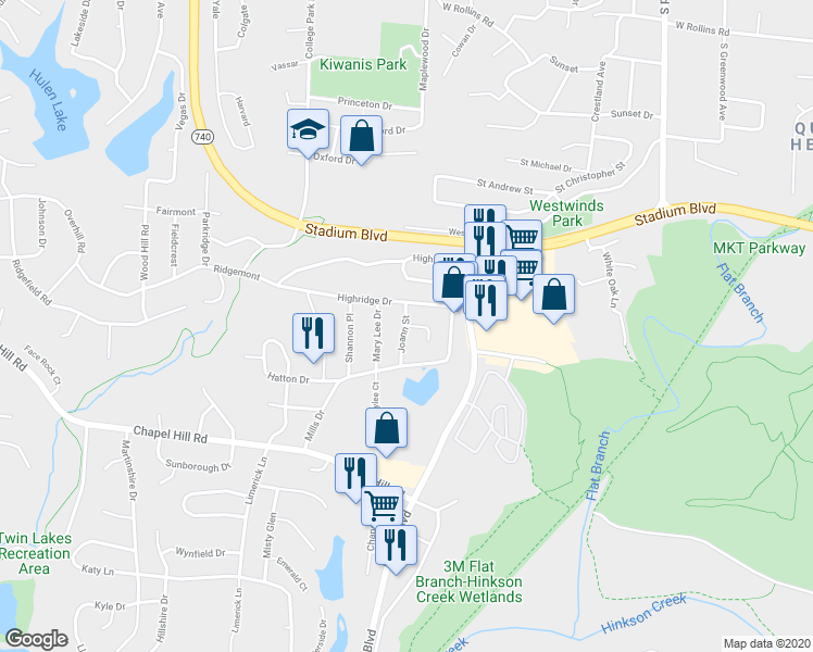 map of restaurants, bars, coffee shops, grocery stores, and more near 1409 Joann Street in Columbia