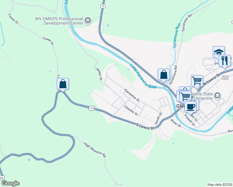 map of restaurants, bars, coffee shops, grocery stores, and more near 603 James St in Glenville